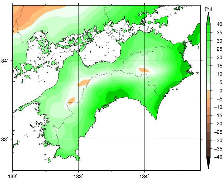 冬降水量変化分布図のグラフ
